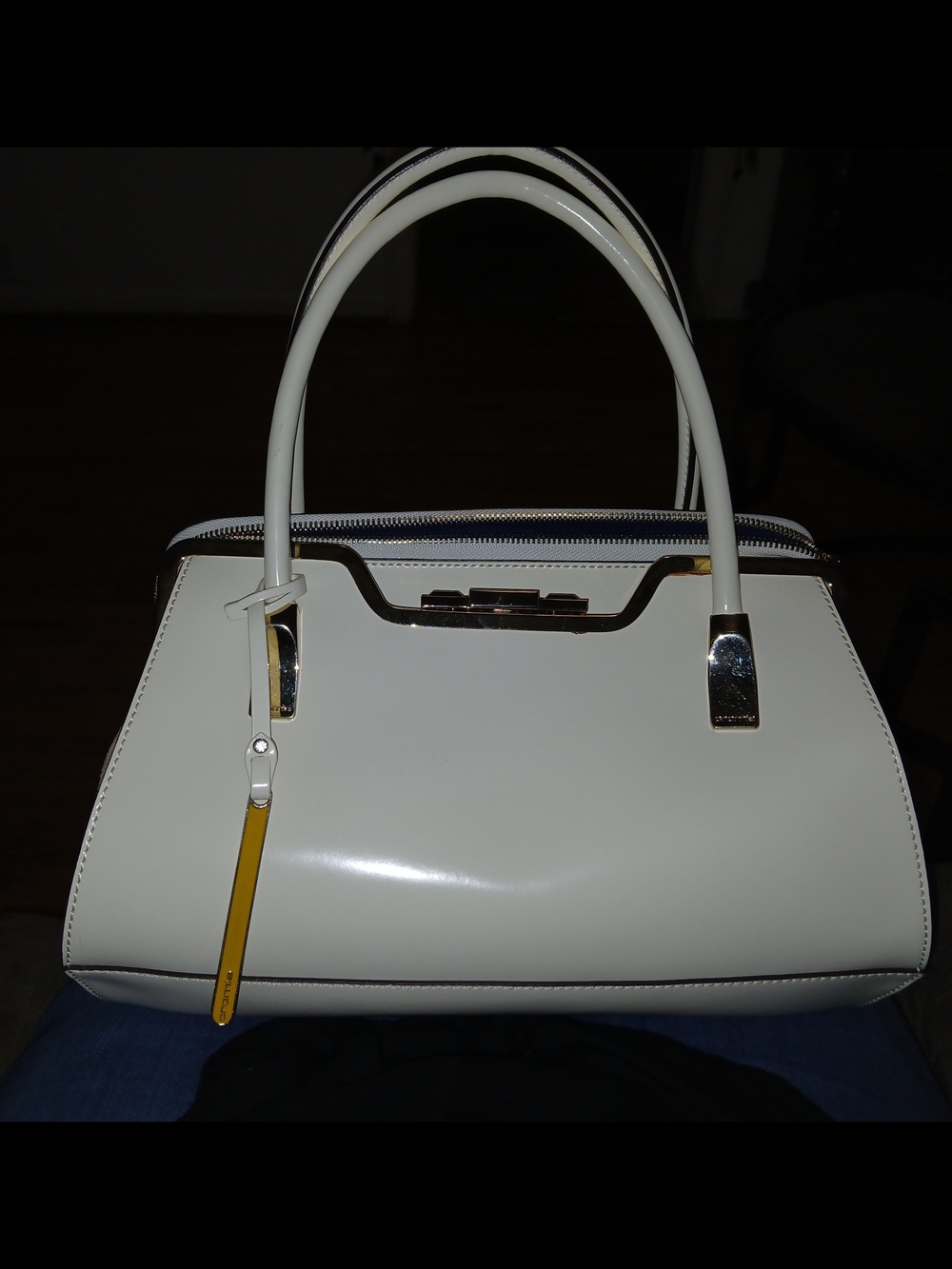 Cromia Classic White Patent Structured Satchel Bag